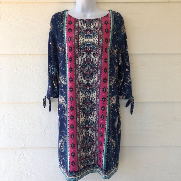 Petite Medium Chico’s Medallion Tie Sleeve Fully Lined Dress Size 8 - Picture 14 of 16